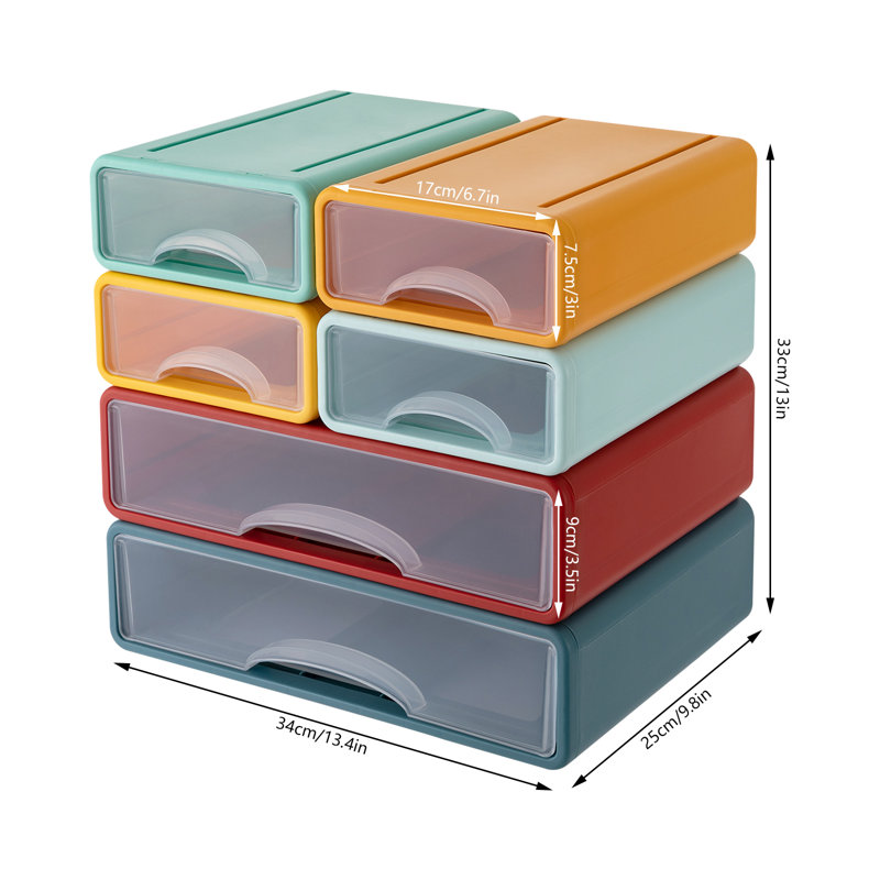 Office Stackable Storage Box With 6 Drawers-White, Blue/Green/Yellow/Red