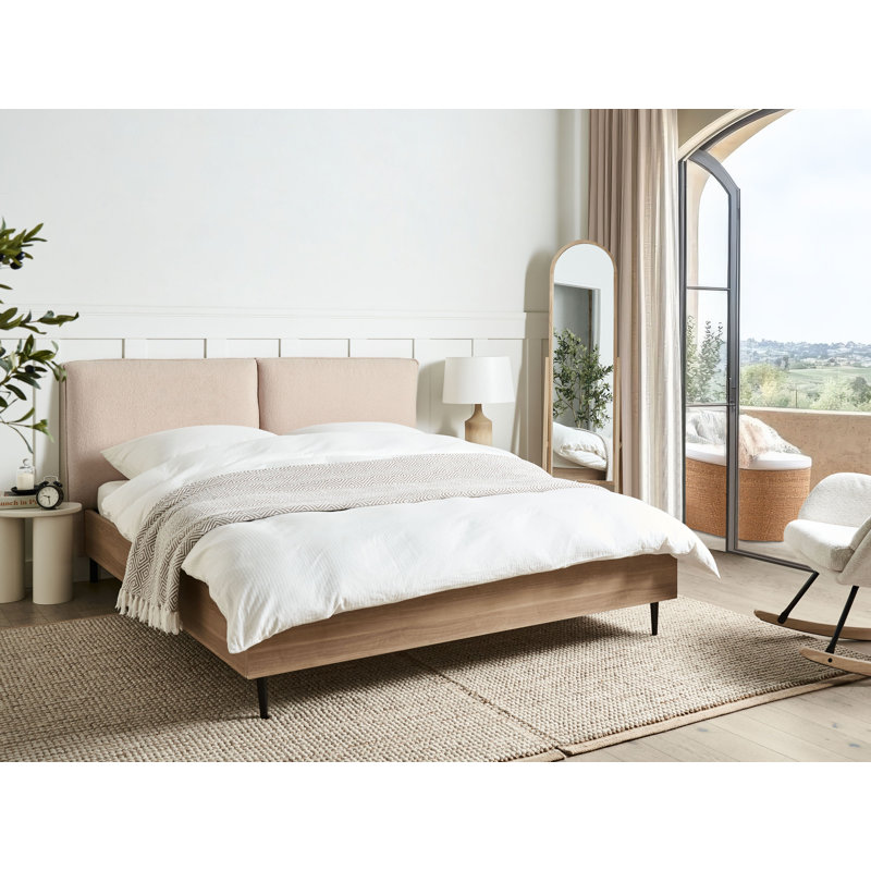 Bed Boucle LIMANTON 200 cm Beige, European Kingsize (160 x 200 cm)