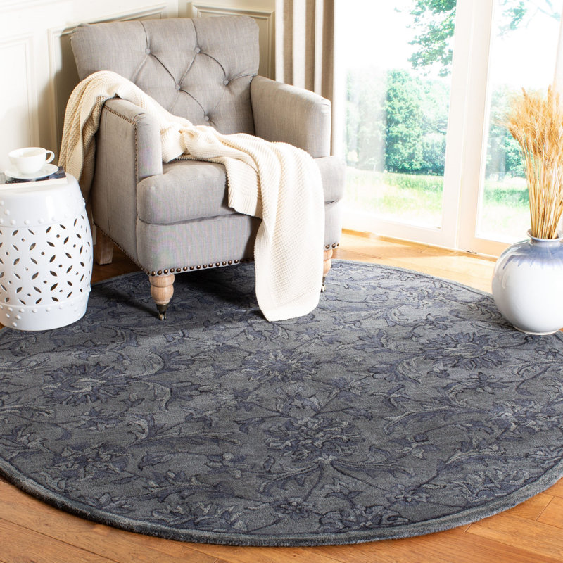 Tapis floral en laine touffeté à la main Dunbar, Rond 6 pi