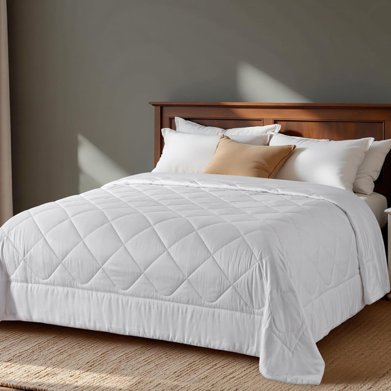 Édredon 100% viscose en duvet d'édredon en duvet synthétique soyeux de grande taille avec housse de couette douce toutes saisons - blanc, 90 x 106 pouces
