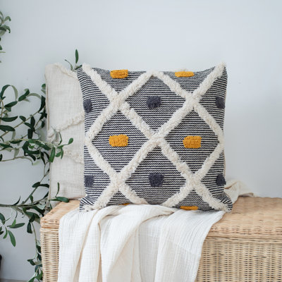 Geometric Textured Cotton Square Throw Pillow Cover