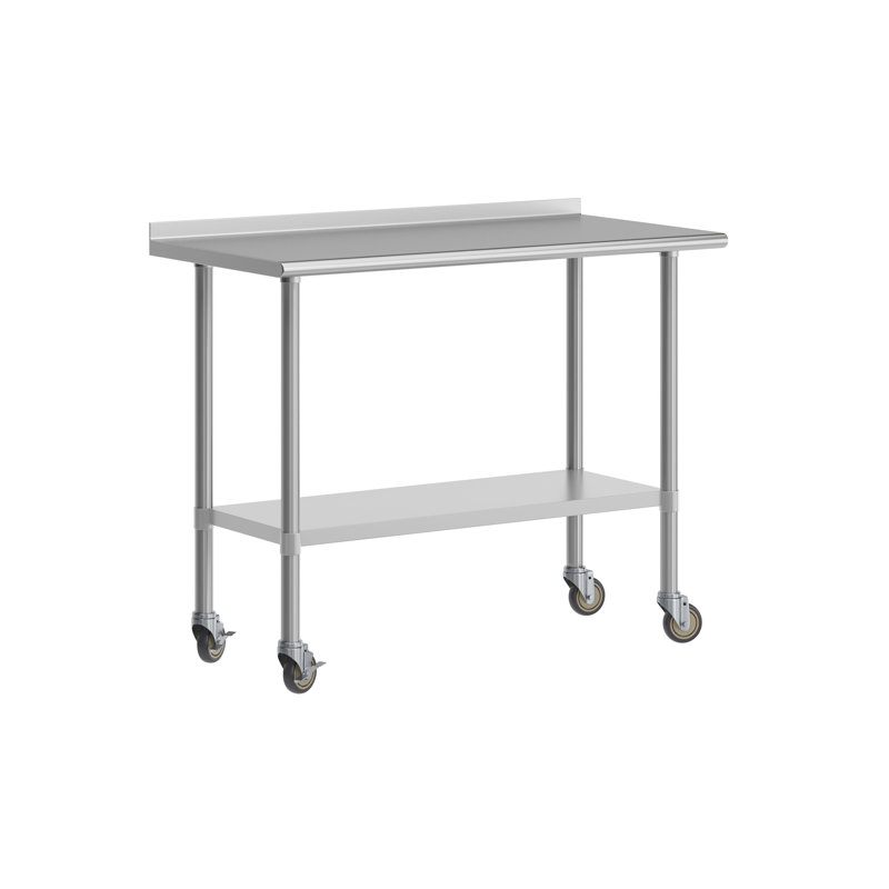 Table de travail commerciale en acier inoxydable avec dosseret de 1,5 po et tablette inférieure, H 36 po x L 48 po x l 24 po