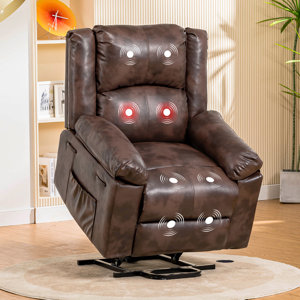 Power Lift Recliner for Elderly, Lift Chair with Heat and Massage?PU Recliner Sofa with 2 Side Pockets and Infinite Position for Living Room