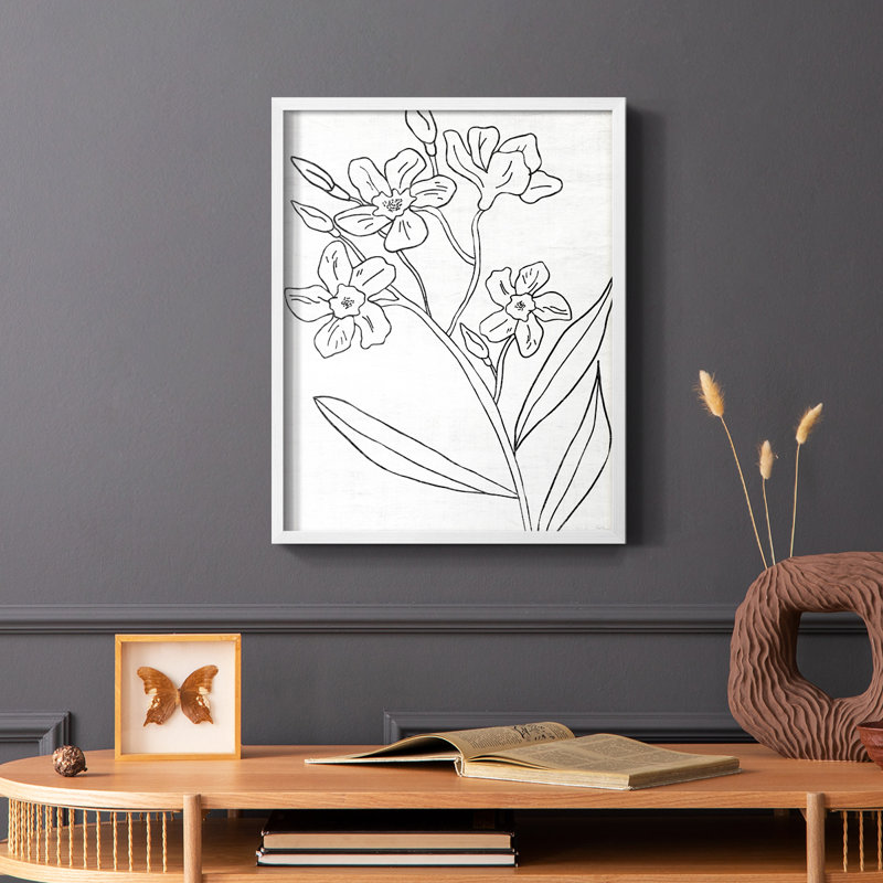 Reproduction encadrée botanique II, H 10 po x l 8 po, Blanc
