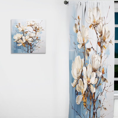 White Elegance In Magnolias IV - Magnolias Curtain - Room Darkening Floral Curtain - 1 Panels