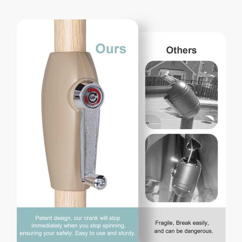 Tempera 9ft Scalloped Spliced Patio Umbrellas With Fringe, Market Umbrellas With Water-resistant And Fade Resistant Canopy, 1.5" Wood Pole & Button Tilt