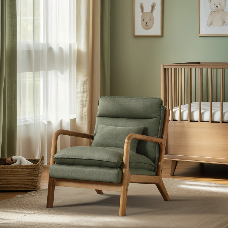 Fauteuil rembourré avec coussin lombaire Eimantas, Lin vert