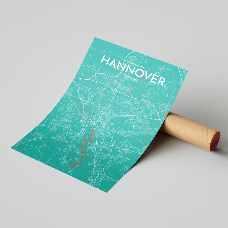 «Hannover City Map», impression, H 17 po x l 11 po, Vert / brun