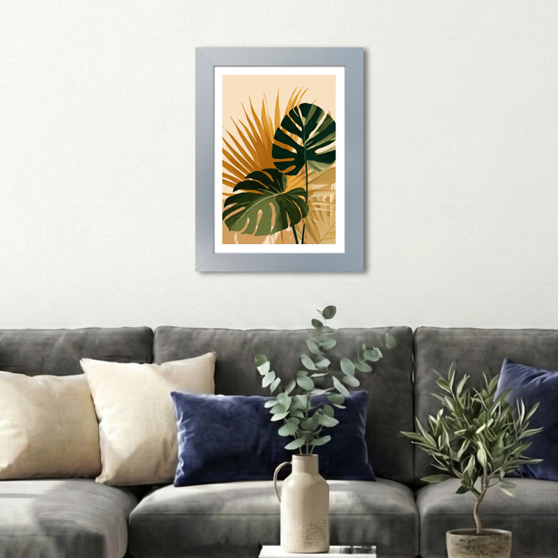 Scandinavian Palm Botanical Wall Art Home Decor - Giclee Art Print Monstera & Palm Leaves, cut-paper illustration for modern interiors 1 Piece Wall Art