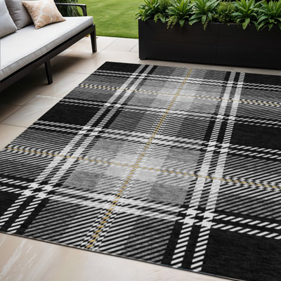 Tapis d'intérieur lavable à carreaux noir 5 pi x 8 pi