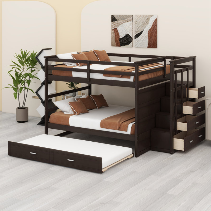 Bunk Bed With Trundle And Staircase, Espresso