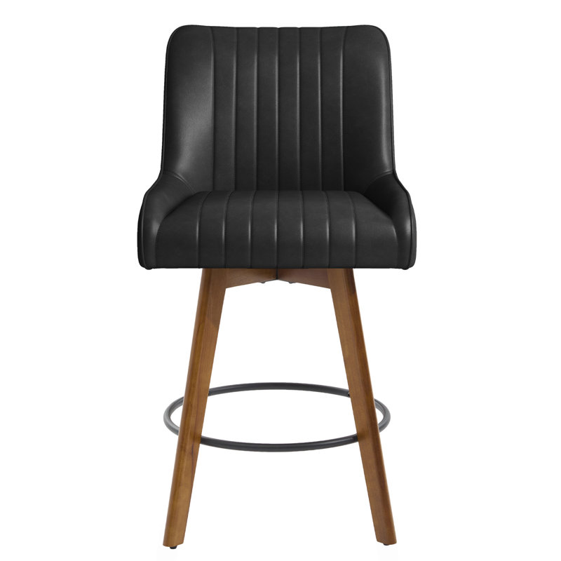 Tabouret tournant 26 "avec siège à ressorts ensachés et base en bois massif, Noir, noir, noir, noir