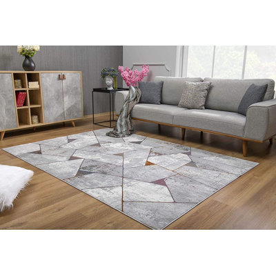 Rug Branch Kairon 5' x 8' (5'3" x 7'7") Grey/Beige Geometric Indoor Area Rug, Comtemporary, High Pile, Stain-Resistant Carpet - Living Room, Bedroom, Dining Room, and Kitchen