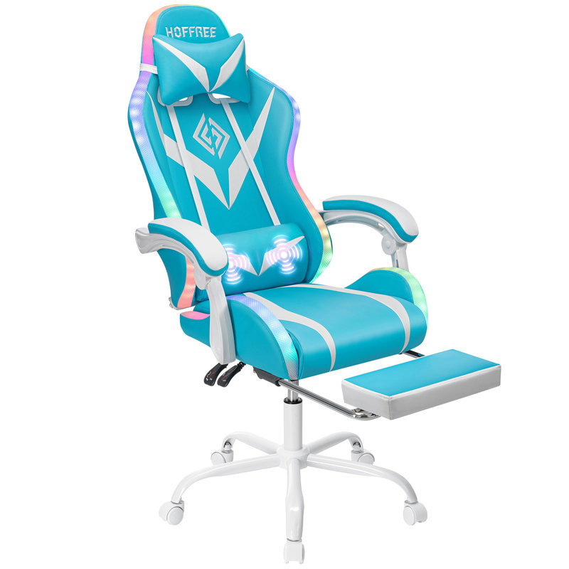HOFFREE Gaming Chair With LED RGB Lights Massage Video Gamer Chairs With Footrest Ergonomic High Back Reclining Computer Chair With Adjustable Lumbar Support