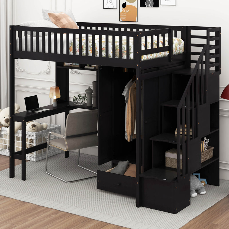 Lit mezzanine avec tiroirs Jamner Kids, Lit simple, Espresso