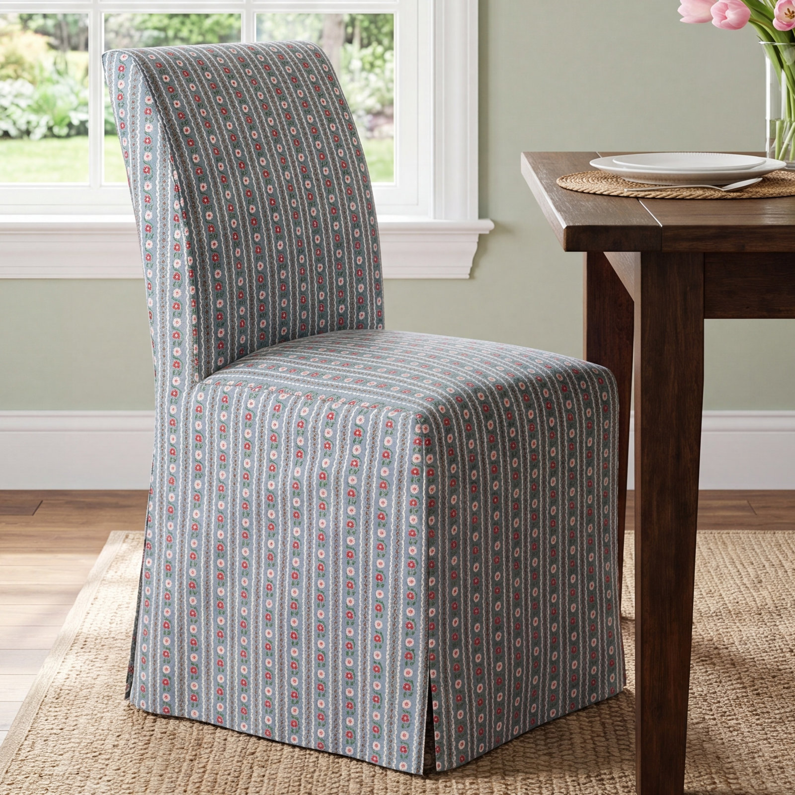 Rifle Paper Co. x Cloth & Company Frances Slipcover Dining Chair, Ditsy Dahlia Red