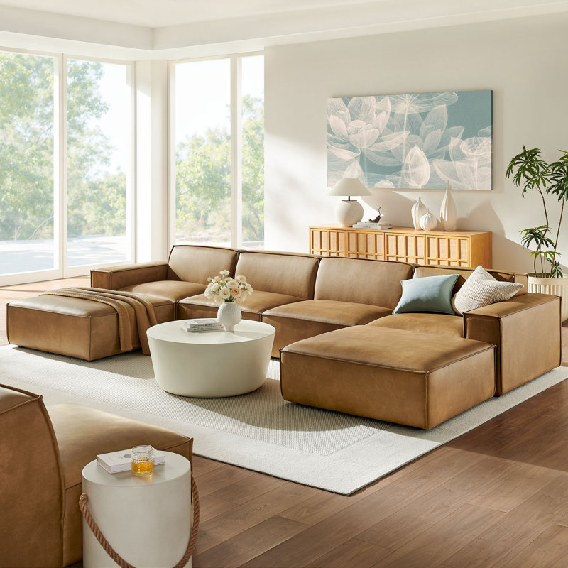 Canapé modulaire en cuir grillé 6 pièces Bange, Similicuir Toast