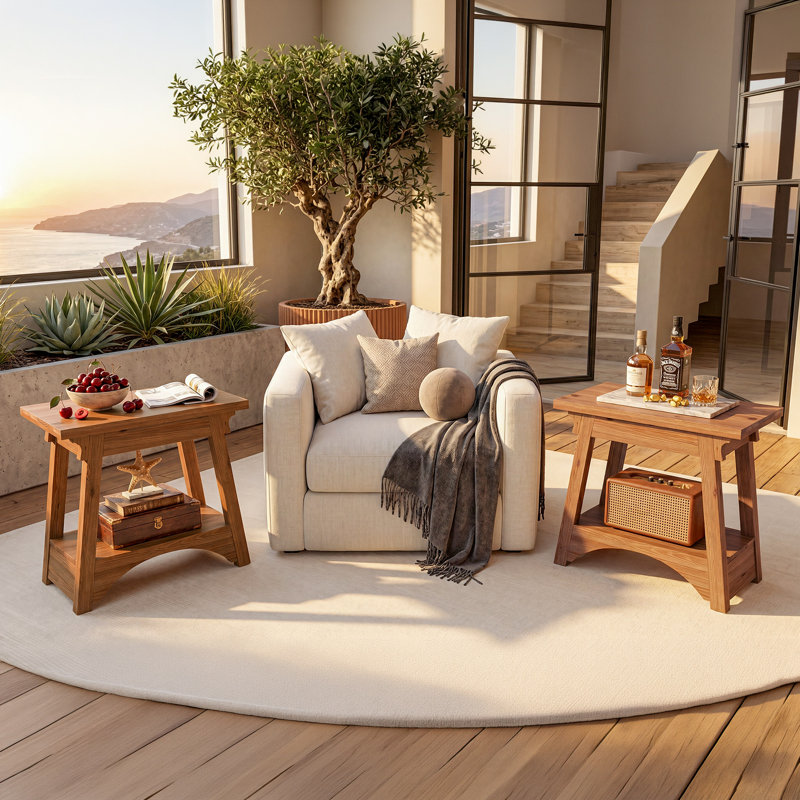 Table de bout en bois massif à 2 niveaux, table d'appoint rustique pour salon, chambre à coucher, brun, 1