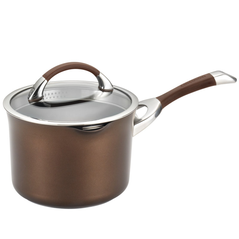 Circulon Symmetry Hard-Anodized Nonstick Straining Saucepan with Lid, 3.5-Quart