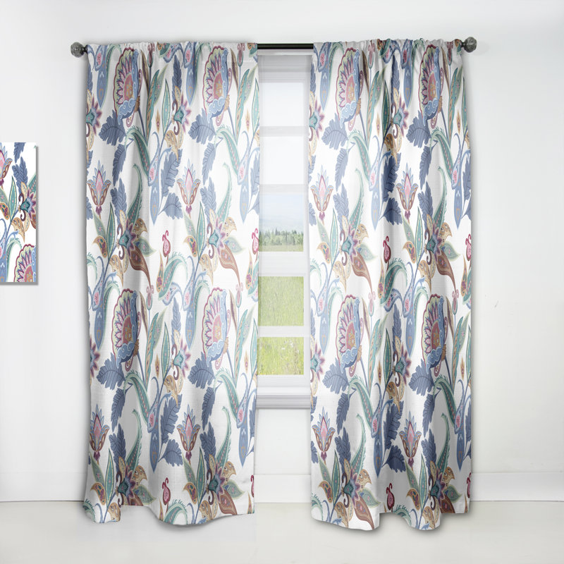 Motif cachemire Fantasy Flowers - Rideau traditionnel - Velours obscurcissant - 1 panneau, l 52 po x L 120 po