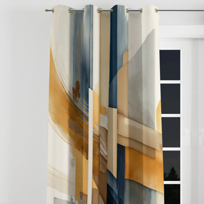 Modern Blue And Gold Abstract I - Transitional Grommet Curtain - Velvet Room Darkening - 1 panel