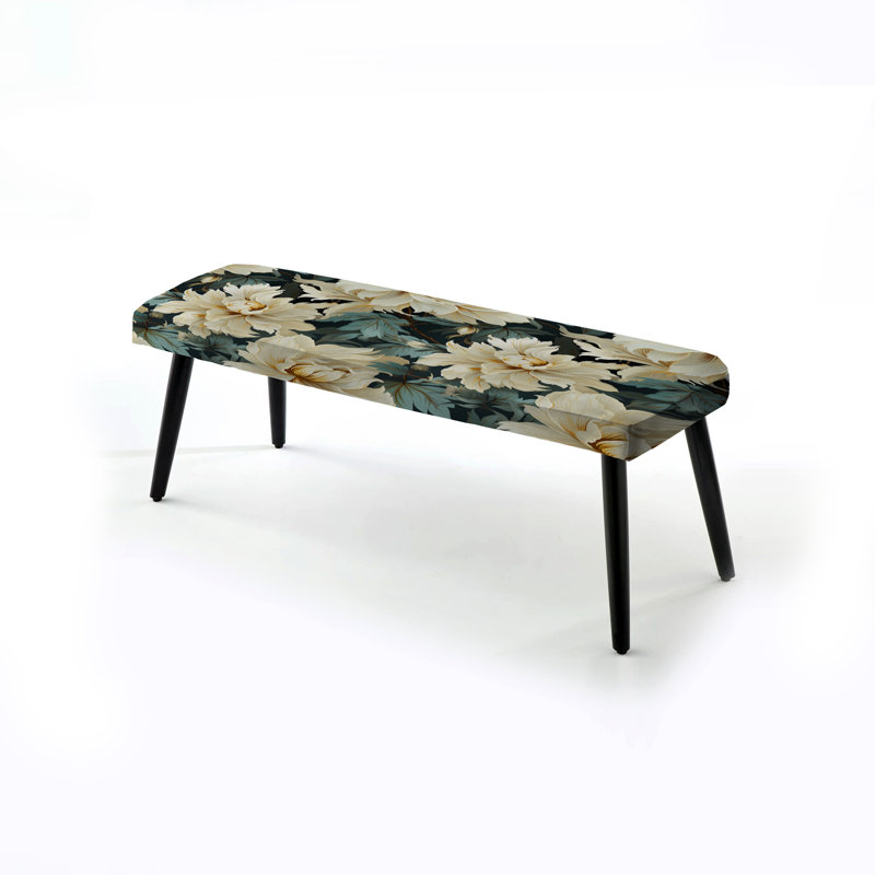 Blanc et bleu naturel damassé Serenity - Banc rembourré floral noir
