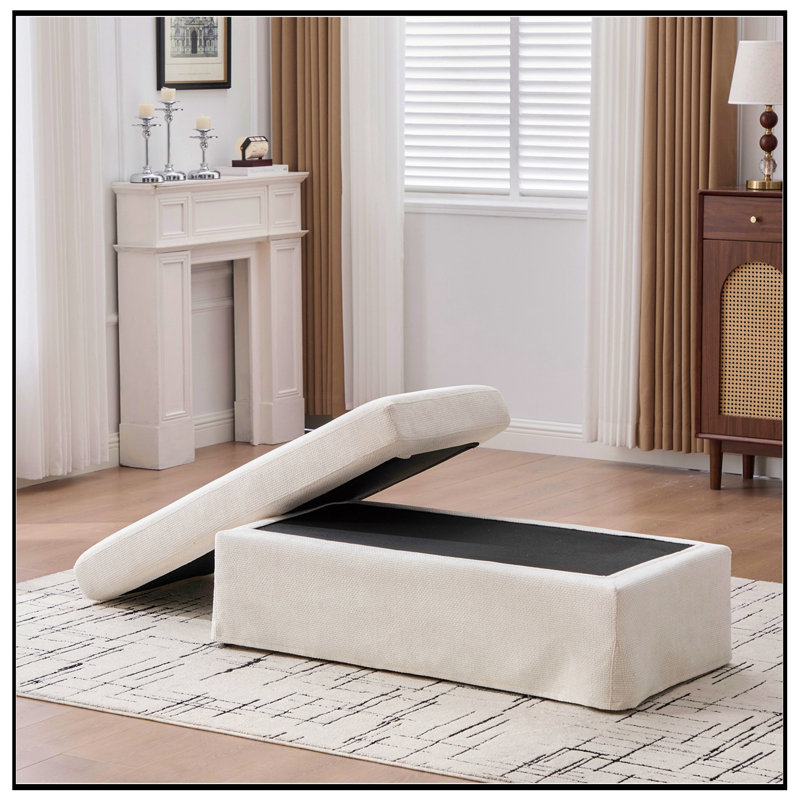 Banc rembourré en chenille avec rangement rabattable, Beige