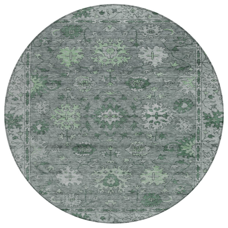 Machine Washable Indoor/Outdoor Xhevrie Aloe Rug, Round 8'