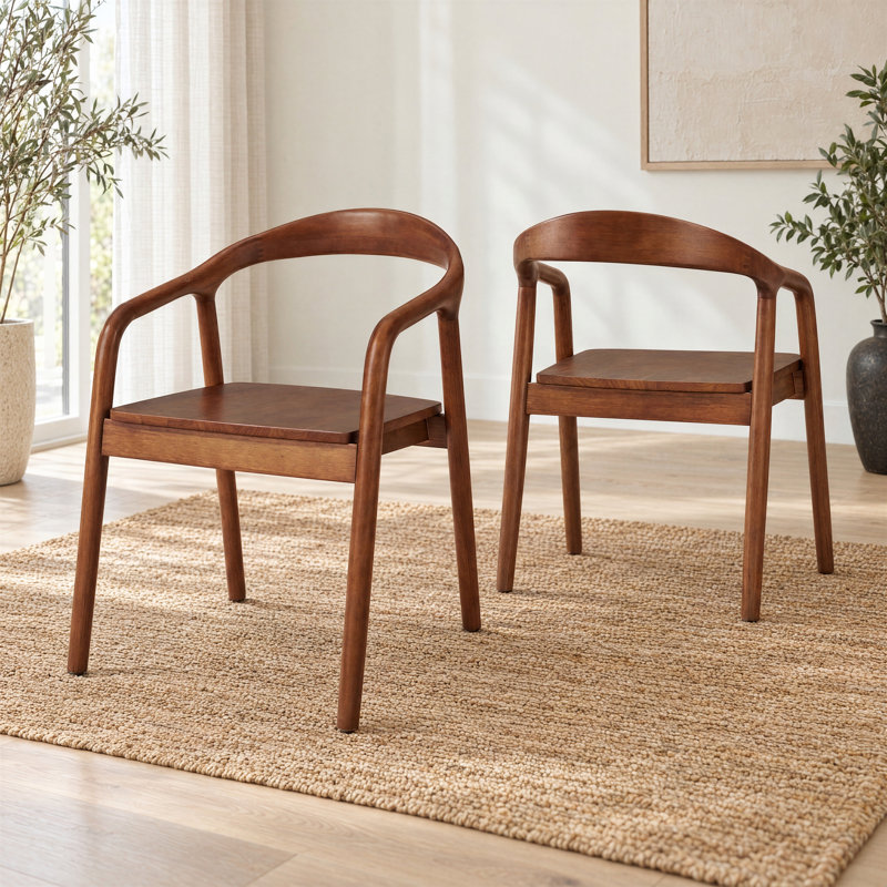 Wagram Solid Rubberwood Dining Chairs With Soft Curved Back - Classis Danish Style, Walnut
