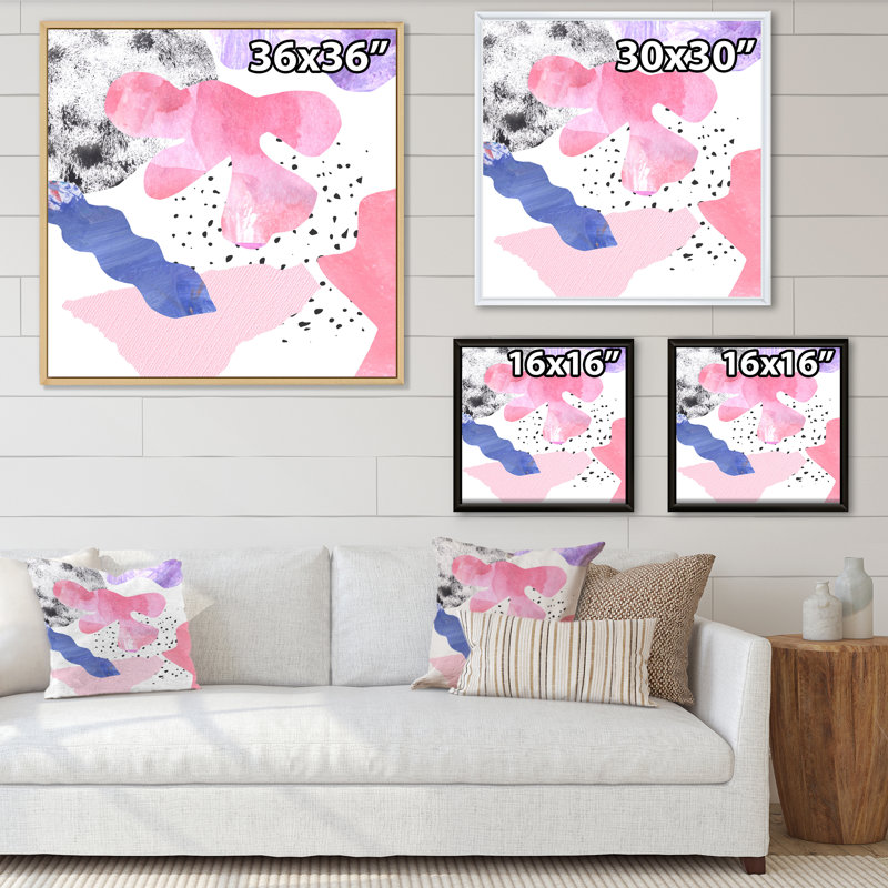 «Abstract Retro Polka Elements», reproduction d'art sur toile moderne, Cadre flottant blanc, H 30 po x l 30 po x P 1 po