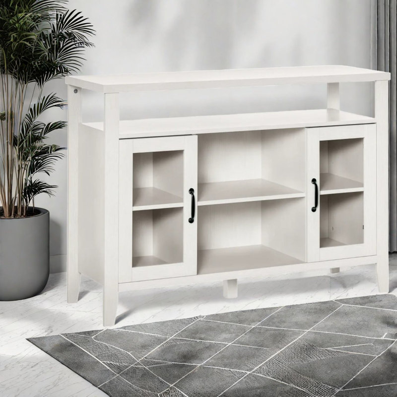 Buffets et commodes blancs spacieux, panneau de fibres à densité moyenne et verre, design rétro moderne pour le rangement à la maison