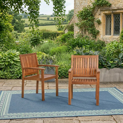 Rustic Outdoor Acacia Wood Dining Chairs with Slat Back (Set of 2)