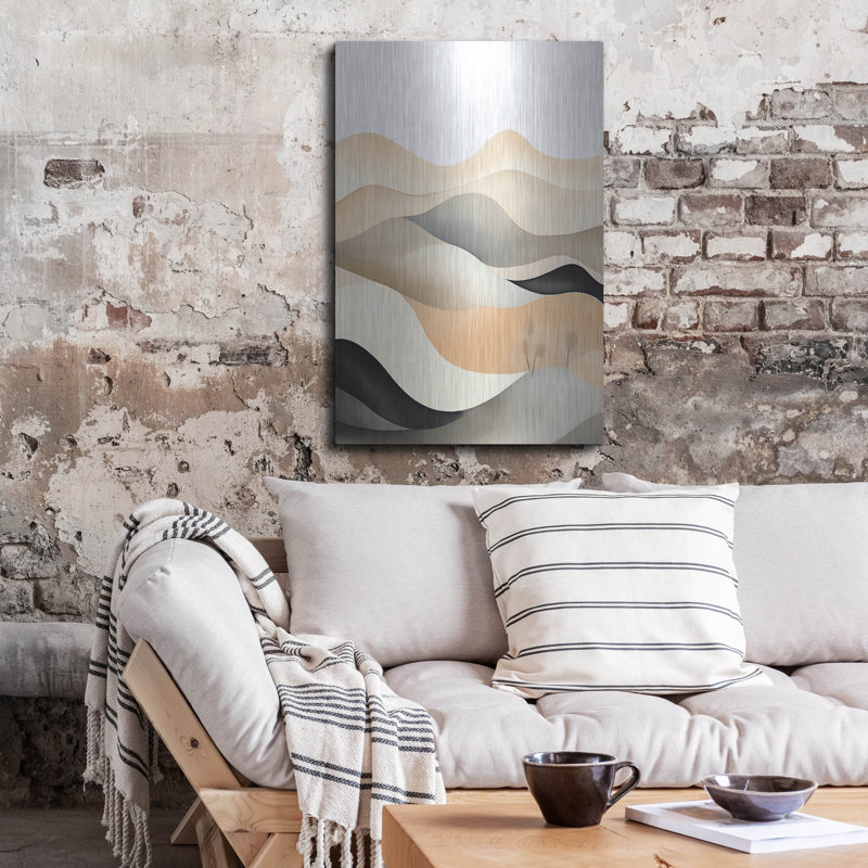 Ebern Designs « Black & Beige Landscape 1 » par Petals Prints Design, tableau mural en métal, 30,5 cm x 40,6 cm
