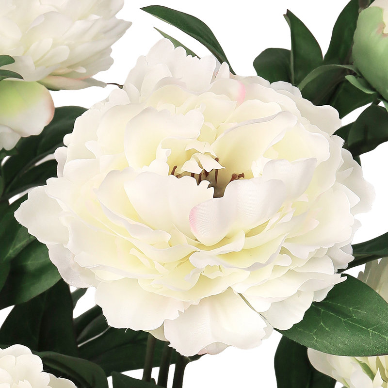 Bouquet de tiges de pivoines artificielles, Blanc, crème