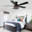 Ventilateur de plafond encastré noir à 5 pales de 52 po avec lumières et télécommande, ventilateur de plafond à profil bas à 6 vitesses pour chambre à coucher, salon