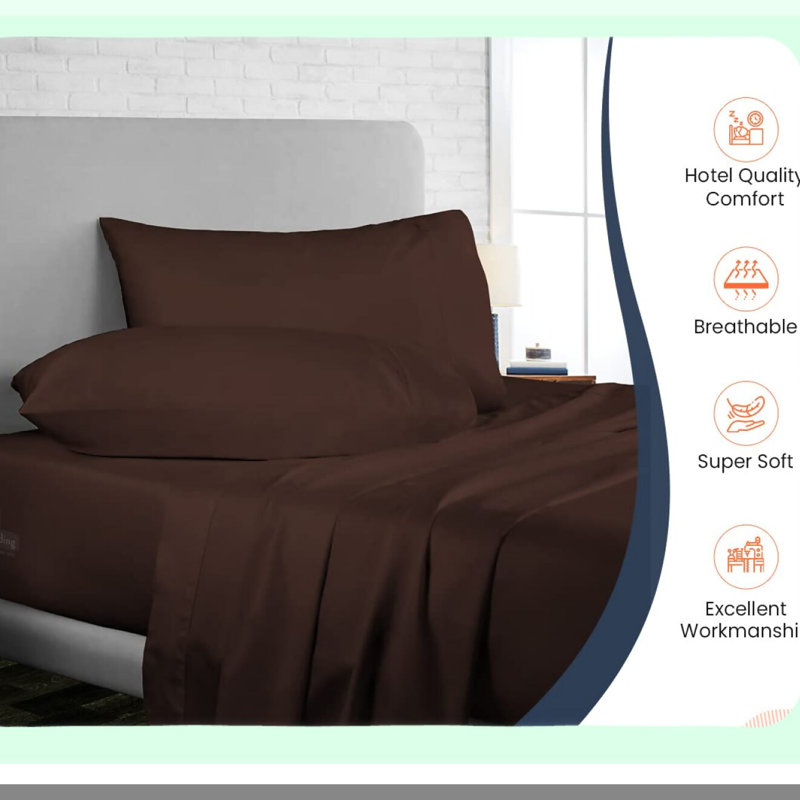 Luxury Comfort 400 Thread Count Cotton Bed Sheet Set - Hotel Quality Softness - 4 Piece Sheet Set with Fitted Sheet, Flat Sheet, and Pillowcases - Deep Pocket Design for a Perfect Fit - Chocolate Sol