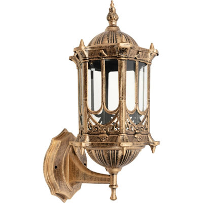 [Vintage Lanterns] 2Pcs Vintage Antique Brass Wall Lanterns | E27 Glass Sconce For Indoor & Outdoor Use - Weather Resistant, Perfect For Garden, Porch, Balcony Decor