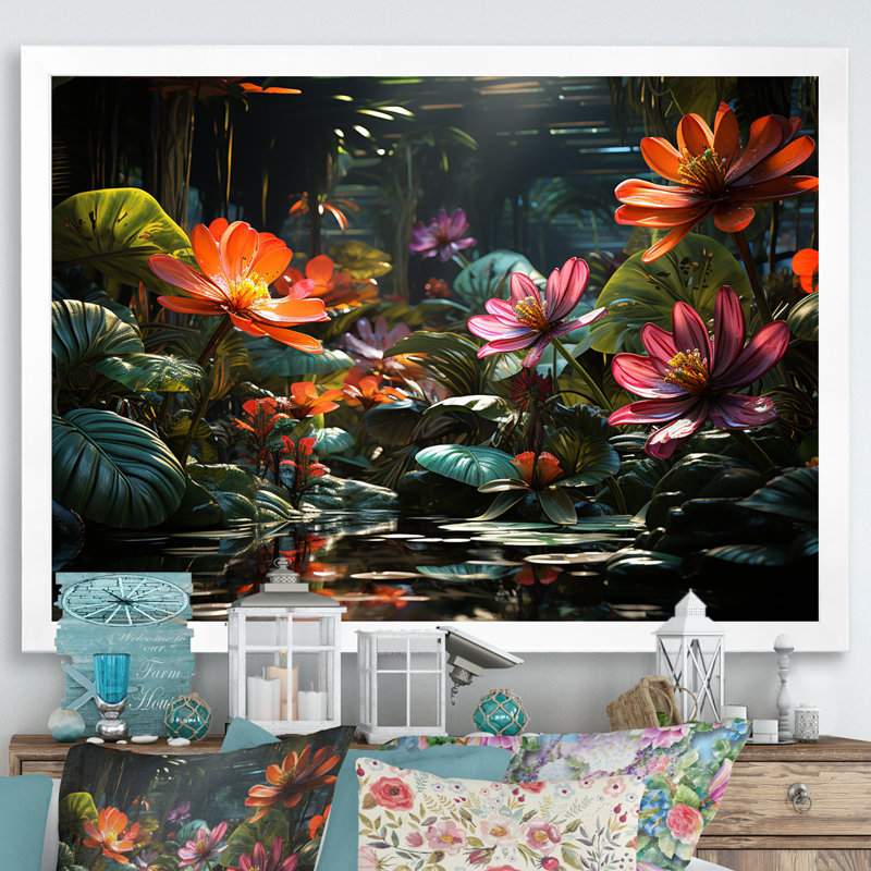 «Fantasy Jungle Plants», reproduction sur toile, Cadre photo blanc, H 34 po x l 44 po x P 1,5 po