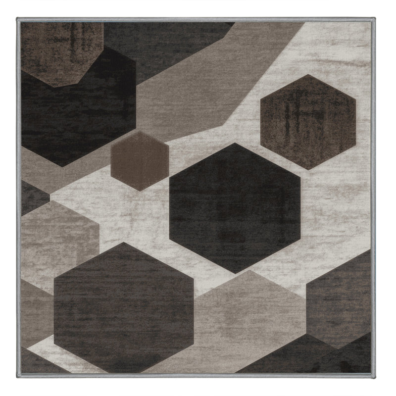Tapis gris moelleux à motif géométrique moderne et contemporain, 7' Square
