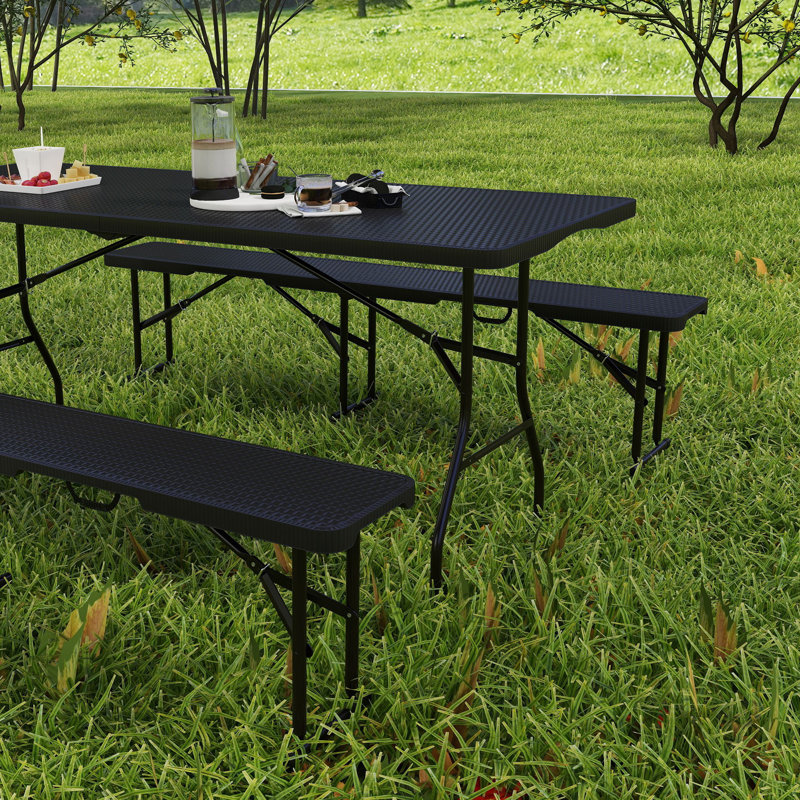 Rectangular 3 - Piece 180Cm L Outdoor Picnic Table, Black/Brown