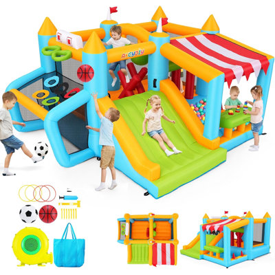 Maison gonflable pour enfants, château gonflable intérieur / extérieur avec support à abat-jour, colonne de boxe, jeu de lancer et piscine à balles