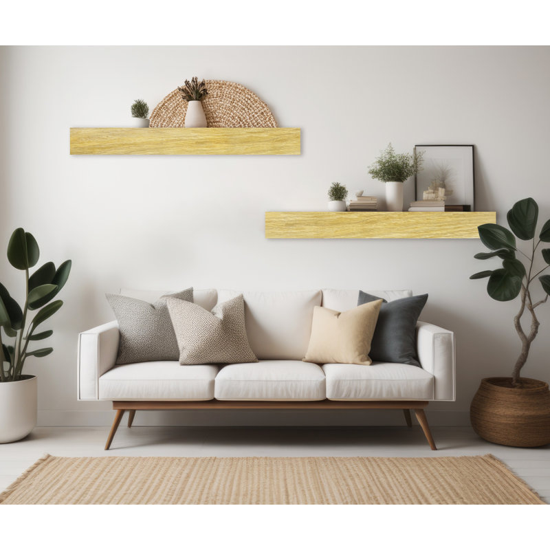Jadeth 2 Piece Oak Floating Shelf, 5" H x 39" W x 4" D, Natural