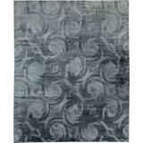 8x10 Hand-Knotted Wool Bamboo Silk Subtle Swirling Gray Geometric Modern Contemporary Carpet Rug