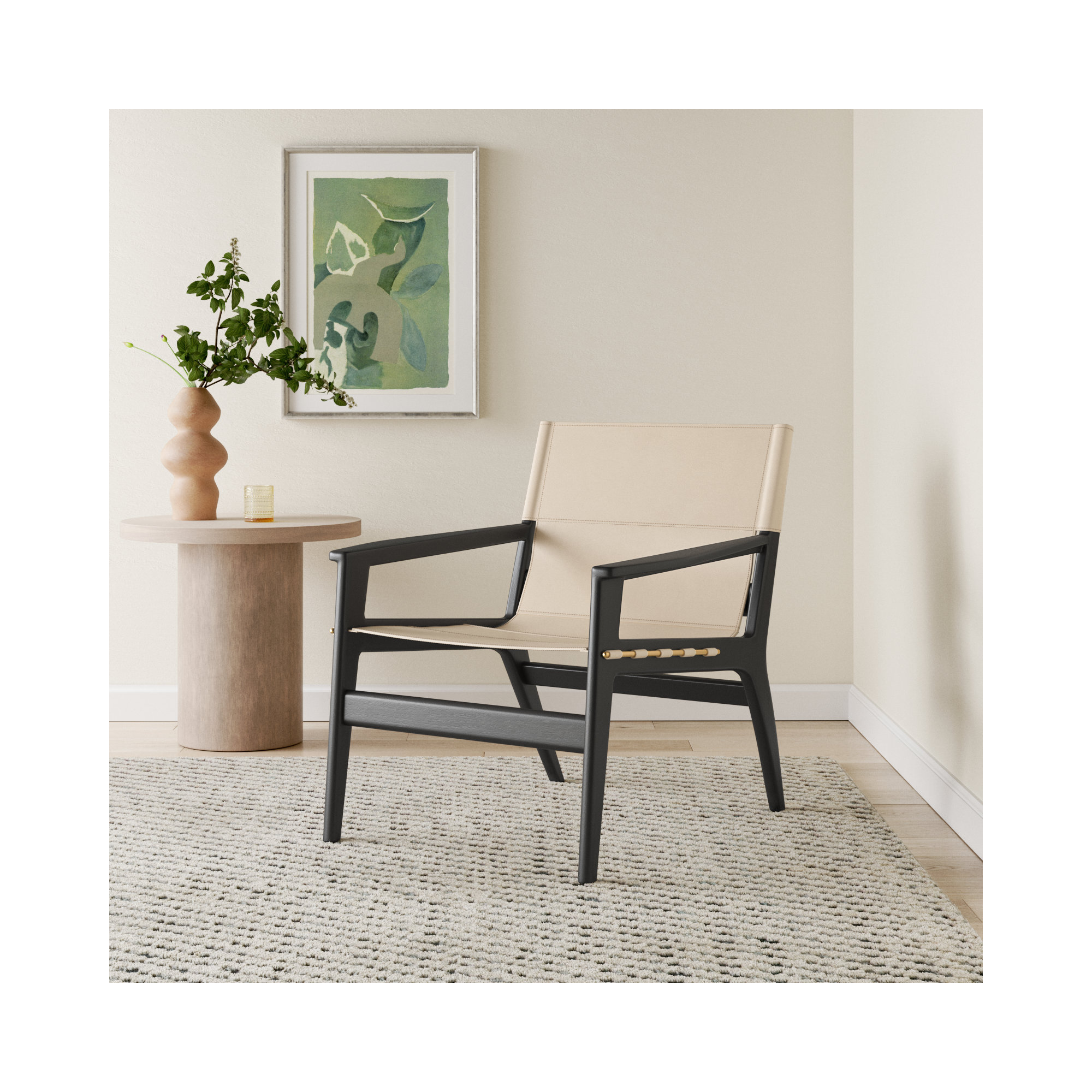Tesso Genuine Leather Armchair, Black, White Genuine Leather
