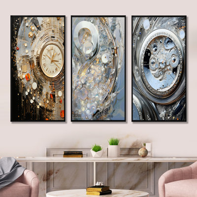 Ensemble de 3 montres murales argentées et dorées Luxuy