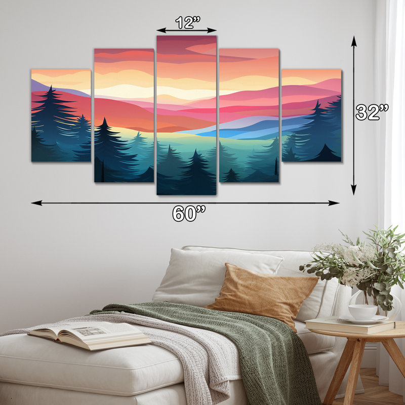 Bustillos - Paysage de montagnes, art mural, 5 panneaux