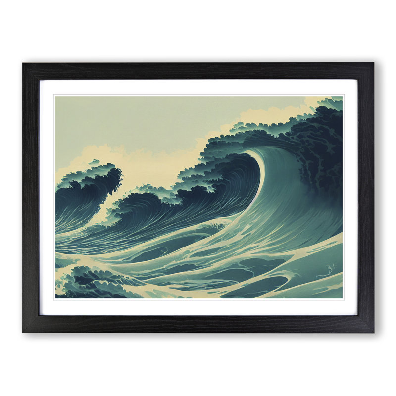 XH1022-4344X Glowing Japanese Wave - Single Picture Frame Print, 46cmH x 64cmW