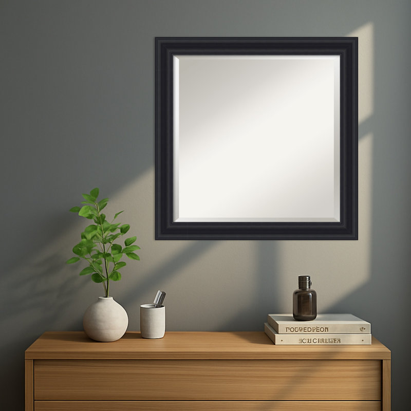 Dalat Beveled Framed Wall Mirror, 23.75" x 23.75", Black