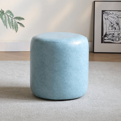 30cm Small Round Faux Leather Upholstered Ottoman