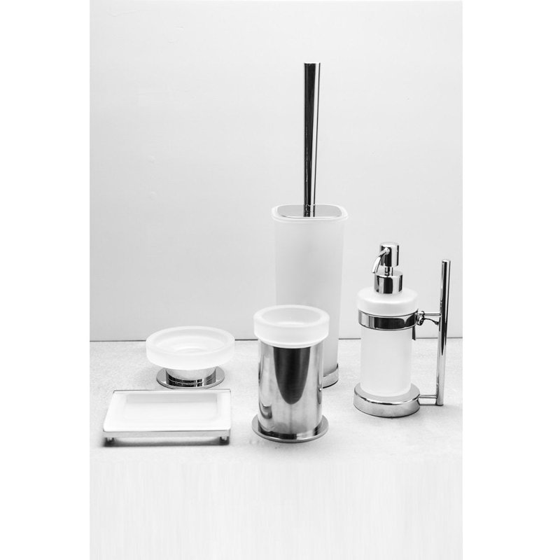 Universal Toothbrush Holder - Free Standing - 5" Stainless Steel/Glass/Polished Chrome